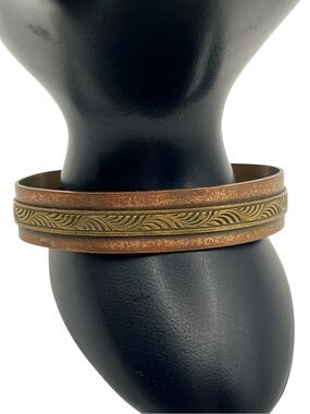 Copper & brass two tone etched design vintage cuff bracelet tribal handmade